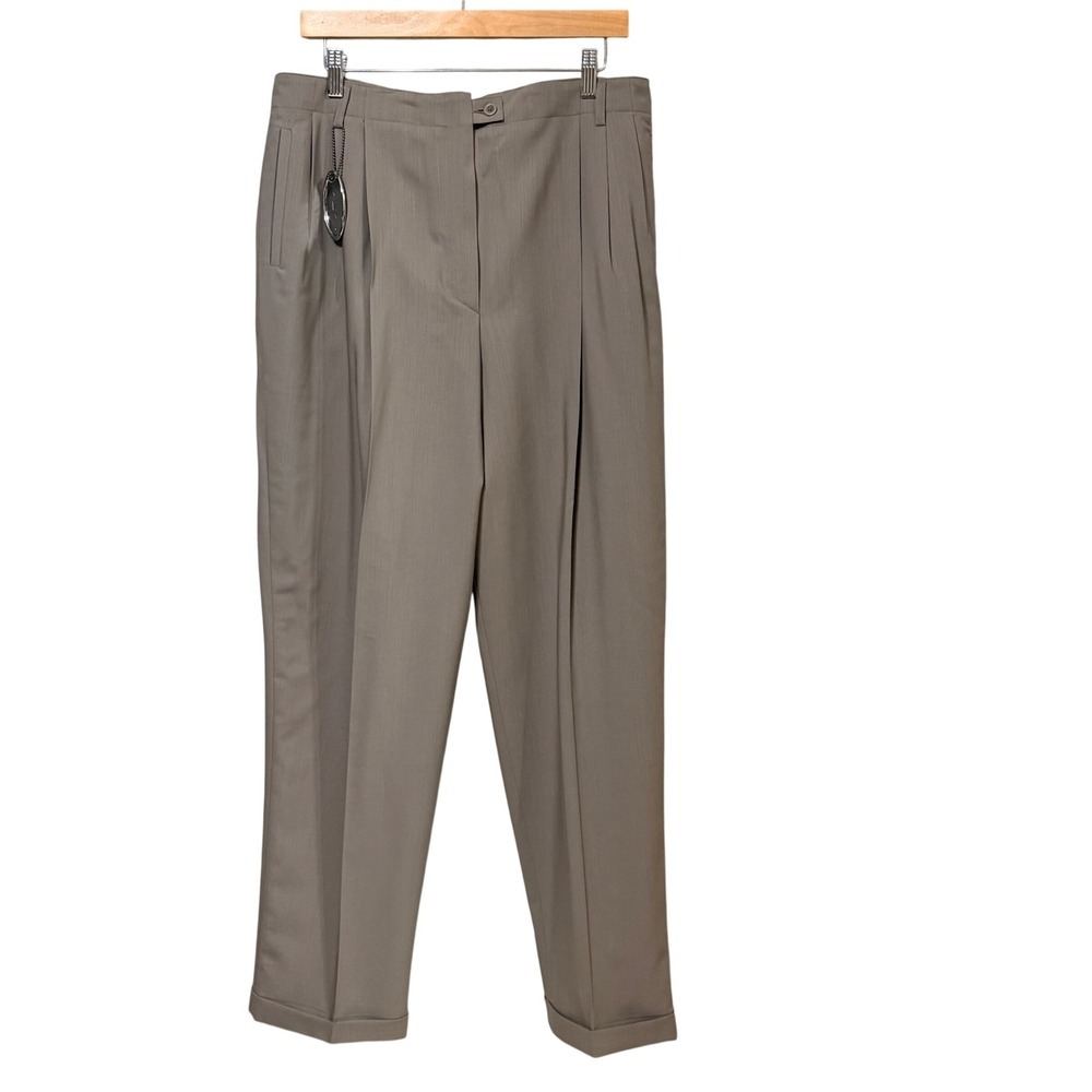 Zanella Hepburn Taupe Wool Pleated Cuffed Trousers Made in Italy Womens 14